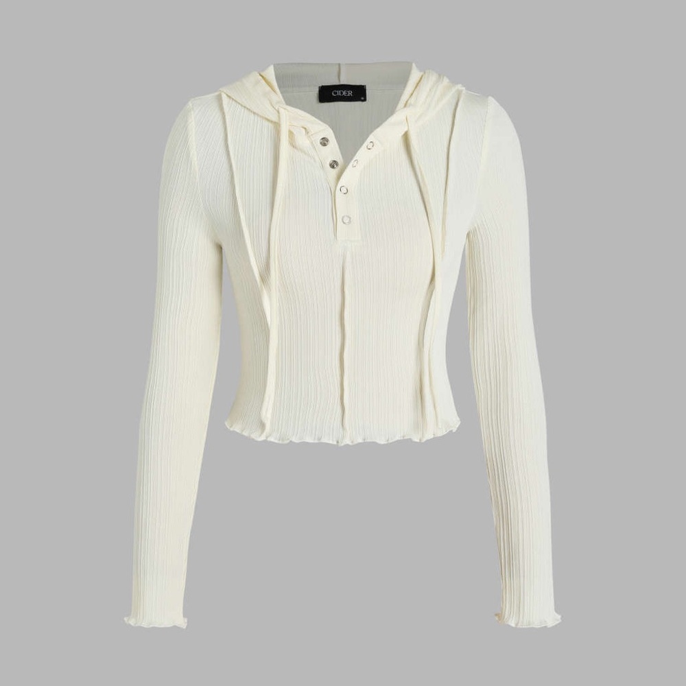 Cider Cream Cropped Ribbed Long Sleeve Hoodie